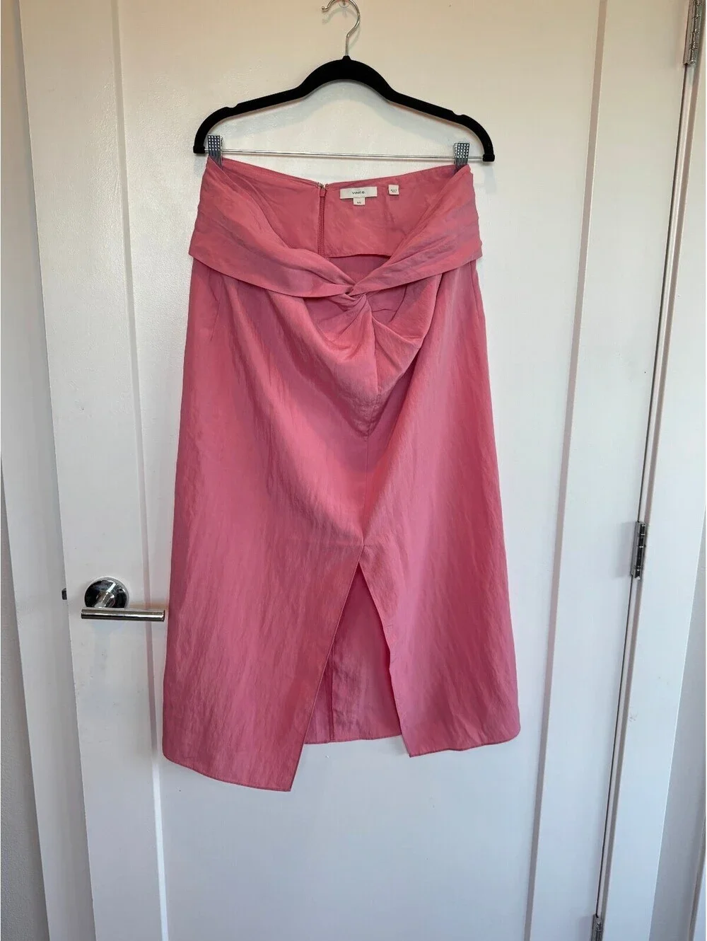 Vince Knot Front Midi Skirt Size L Pink Tencel Lyocell Slit Zip